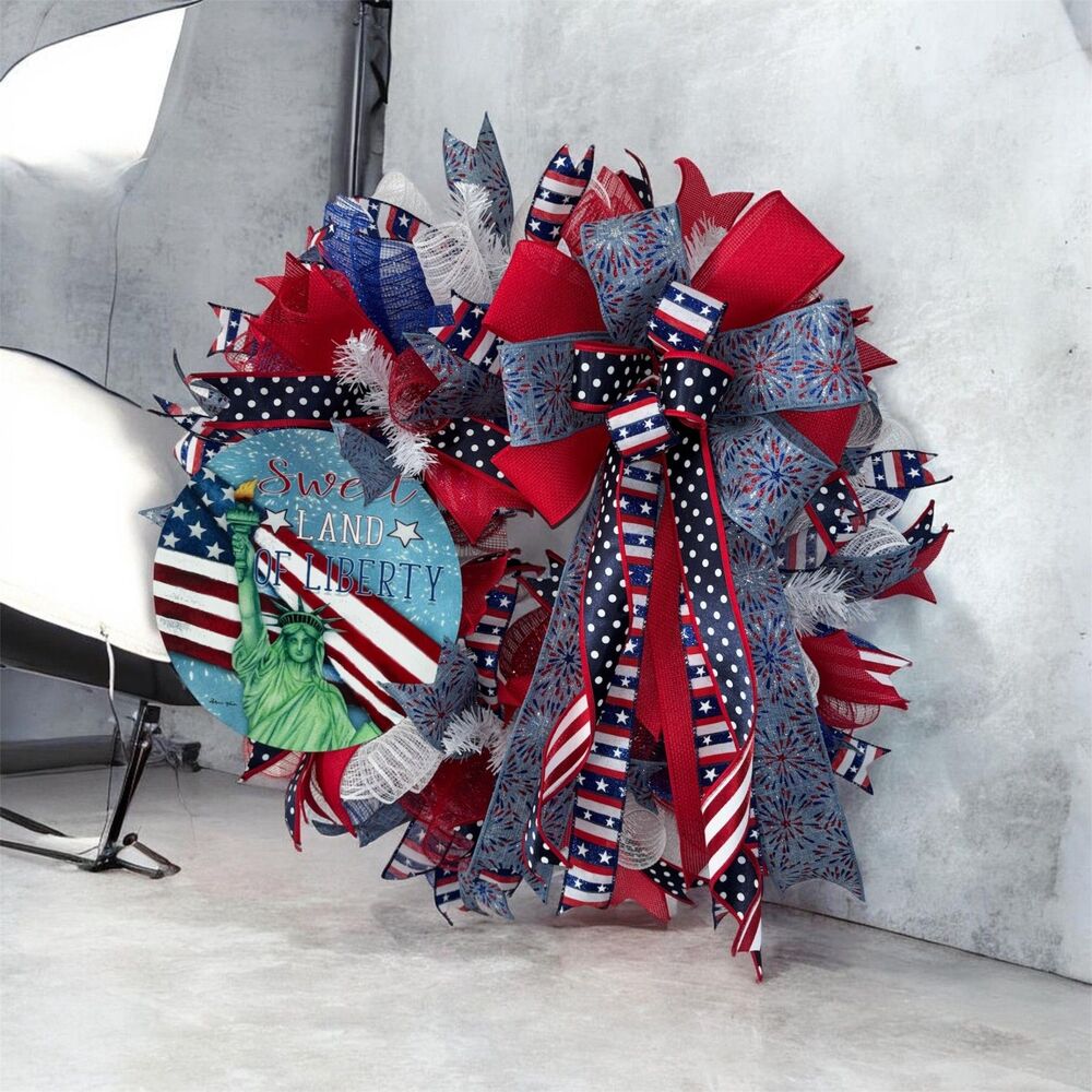Americana Patriotic Wreath | Sweet Land of Liberty Lady Liberty Sign